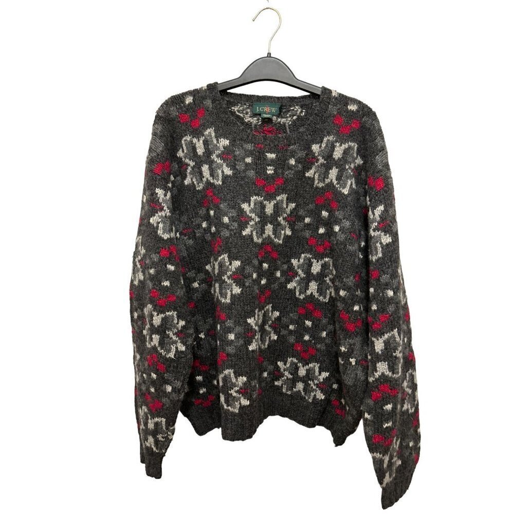 J.Crew 100% Wool Knitted Nordick Crewneck Pullover Sweater Red Gray Size L